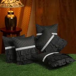 HOSTA HOMES Black & Silver-Toned Set of 5 Satin Square Cushion Covers-24