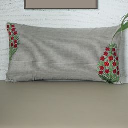 ZEBA Grey & Red Striped Linen Rectangle Cushion Cover-28