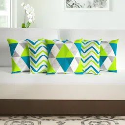 Divine Casa Green Set of 5 Geometric Printed Square Cushion Covers-13