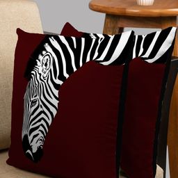 HOUZZCODE Maroon & White Set of 2 Abstract Square Cushion Covers-15