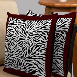 HOUZZCODE Set of 2 Maroon & White Abstract Square Cushion Covers-36