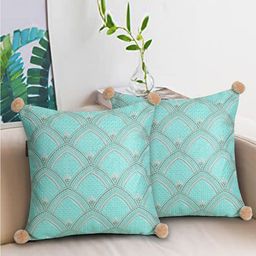 Mezposh Sea Green Set of 2 Embroidered Square Cushion Covers-11