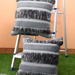 Aura Grey 2 Pieces Striped Square Cushion Covers-image-70