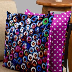 HOUZZCODE Violet & White Set of 2 Geometric Square Cushion Covers-38