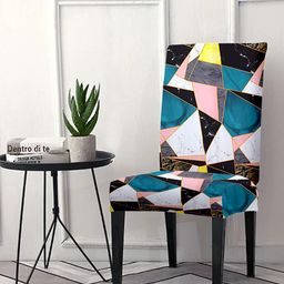 Cortina White & Blue Geometric Printed Chair Cover-image-51