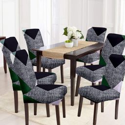 Cortina Set Of 6 Grey & Green Printed Chair Covers-2