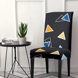 Cortina Black & Yellow Geometric Printed Super Stretchable Chair Cover-14
