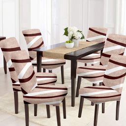 Cortina Set Of 6 Beige & Brown Printed Chair Covers-11