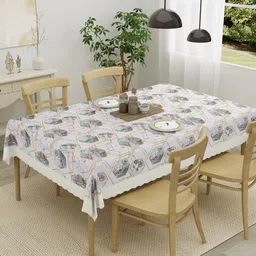 Clasiko White & Grey Printed 4 Seater Table Covers-27