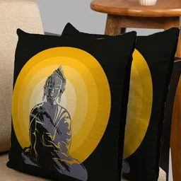 HOUZZCODE Yellow & Black Set of 2 Geometric Square Cushion Covers-19