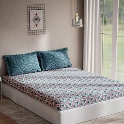 DDecor Pink & Blue Geometric 144 TC  King Bedsheet with Two Pillow Covers-image-58