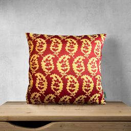 Tasseled Home Red & Yellow Ethnic Motifs Satin Square Cushion Cover-32