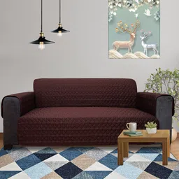 DREAM CARE Maroon & Brown 2Pcs 3Layer Reversible 4 Seater Sofa Cover With Side Pockets image 3