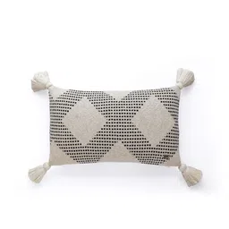 Pluchi Black & Off White Geometric Rectangle Pure Cotton Knitted Cushion Cover-31