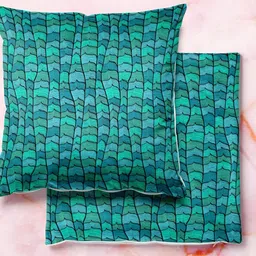 ArtzFolio Green & Black 5 Pieces Abstract Square Cushion Covers image 2