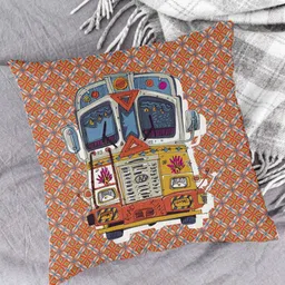 HOUZZCODE Orange & White Set of 2 Abstract Square Cushion Covers image 2