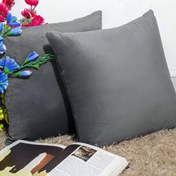 CAZIMO Grey 2 Pieces Velvet Square Cushion Covers-47