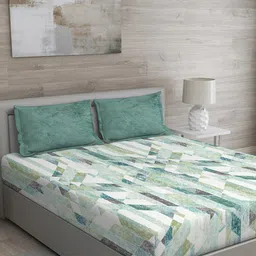 GM Green Geometric 150 TC Cotton 1 Super Queen Bedsheet with 2 Pillow Covers-image-72