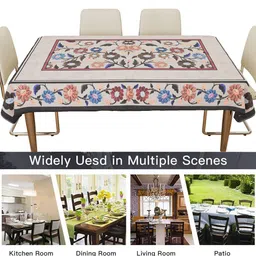 Kuber Industries Beige & Blue Printed Rectangular 6-Seater Table Cover image 3