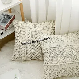 Textile and Beyond Off White 2 Pieces Square Cushion Covers image 4
