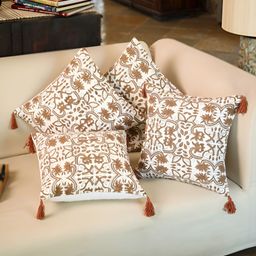 SANSKRUTIHOMES Brown & White 5 Pcs Ethnic Motifs Square Cushion Covers-image-42