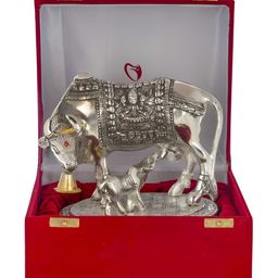 INTERNATIONAL GIFT Silver toned Laxmi Ganesh Kamdhenu Cow & Calf Showpiece-image-39