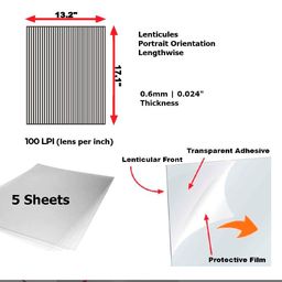 Transparent Lens Grid Sheet - Blank Portrait for Lenticular Printing 3D Morph/Zoom/Animation/Flip Image Printing, Magic Tricks, Optical Illusion, Invisibility (100LPI 5 Sheets Self Adhesive image 2