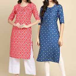 7threads KALINI Women Multicoloured Geometric Printed Block Print Handloom Crepe Kurta image 1