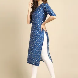 7threads KALINI Women Multicoloured Geometric Printed Block Print Handloom Crepe Kurta image 3