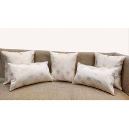 Good Vibes Cream-Coloured & Gold-Toned Set of 5 Embellished Square Cushion Covers image 1