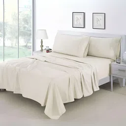 Aurave Cream 400 TC Fitted King Bedsheet With 2 Pillow Covers-image-95