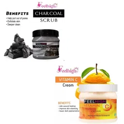 FEELHIGH Combo Of Activated Charcoal Face Scrub & Vitamin C Brightening Cream - 500ml Each image 2