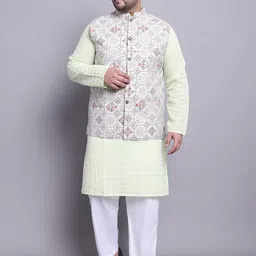 SOJANYA PLUS Embroidered Pure Cotton Kurta With Pyjamas & With Printed Nehru Jacket-40