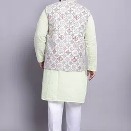 SOJANYA PLUS Embroidered Pure Cotton Kurta With Pyjamas & With Printed Nehru Jacket image 2