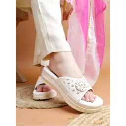 Shoetopia Orthopaedic Comfortable Doctor Sole Cream Platform Sandals for Women-picture-17