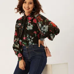 ANVI Be Yourself Women Black Floral Printed Casual Shirt-image-35