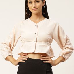 IQRAAR Women Orange Peplum Crop Top-image-6