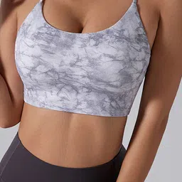 LULU & SKY Abstract Printed Shoulder Straps Fitted Sports Crop Top-12