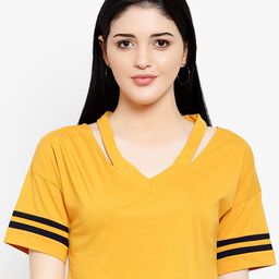 LE BOURGEOIS Mustard Yellow Loose Fit V-Neck Crop Top-image-78