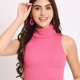 CHARMGAL Turtle Neck Ribbed Modal Crop Top-image-97