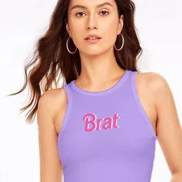 TABADTOD Typography Printed Stretchable Ribbed Tank Crop Top-image-49