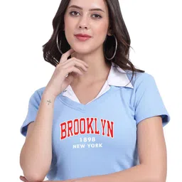 TABADTOD Shirt Collar Short Sleeves Typographic Printed Crop Top-image-92
