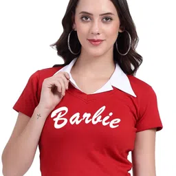 TABADTOD Typography Printed Rib Crop Top With Collar-17