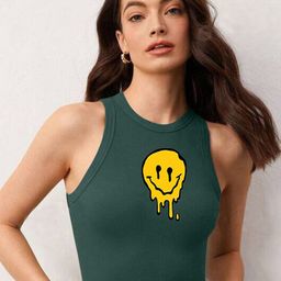 TABADTOD Graphic Printed Ribbed Stretchable Tank Crop Top-image-40