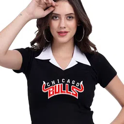 TABADTOD Shirt Collar Short Sleeves Typographic Printed Crop Top-image-90