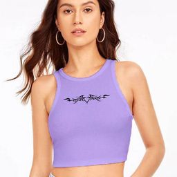 TABADTOD Graphic Printed Ribbed Fitted Crop Top-image-70