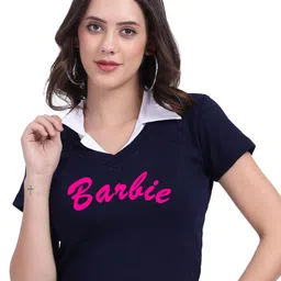 TABADTOD Shirt Collar Short Sleeves Typographic Printed Crop Top-image-95