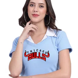 TABADTOD Shirt Collar Short Sleeves Typographic Printed Crop Top-image-93