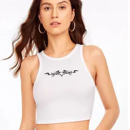 TABADTOD Conversational Printed Ribbed Stretchable Tank Crop Top-image-80