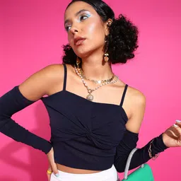 Veni Vidi Vici Shoulder Straps Twisted Fitted Crop Top-image-17